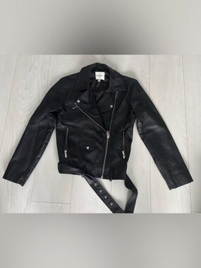 Matt & Nat Black Leather Moto Jacket with Belted Waist